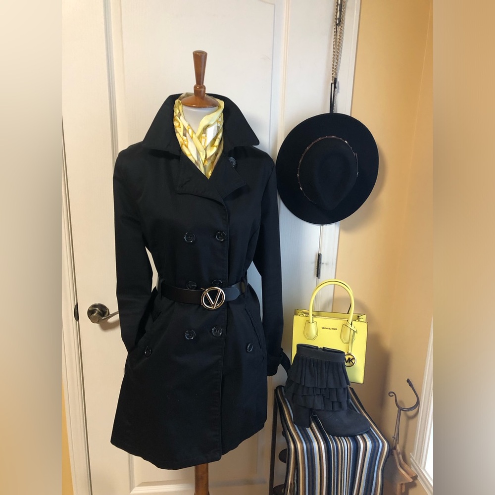 Black Double-Breasted Trench Coat mid length